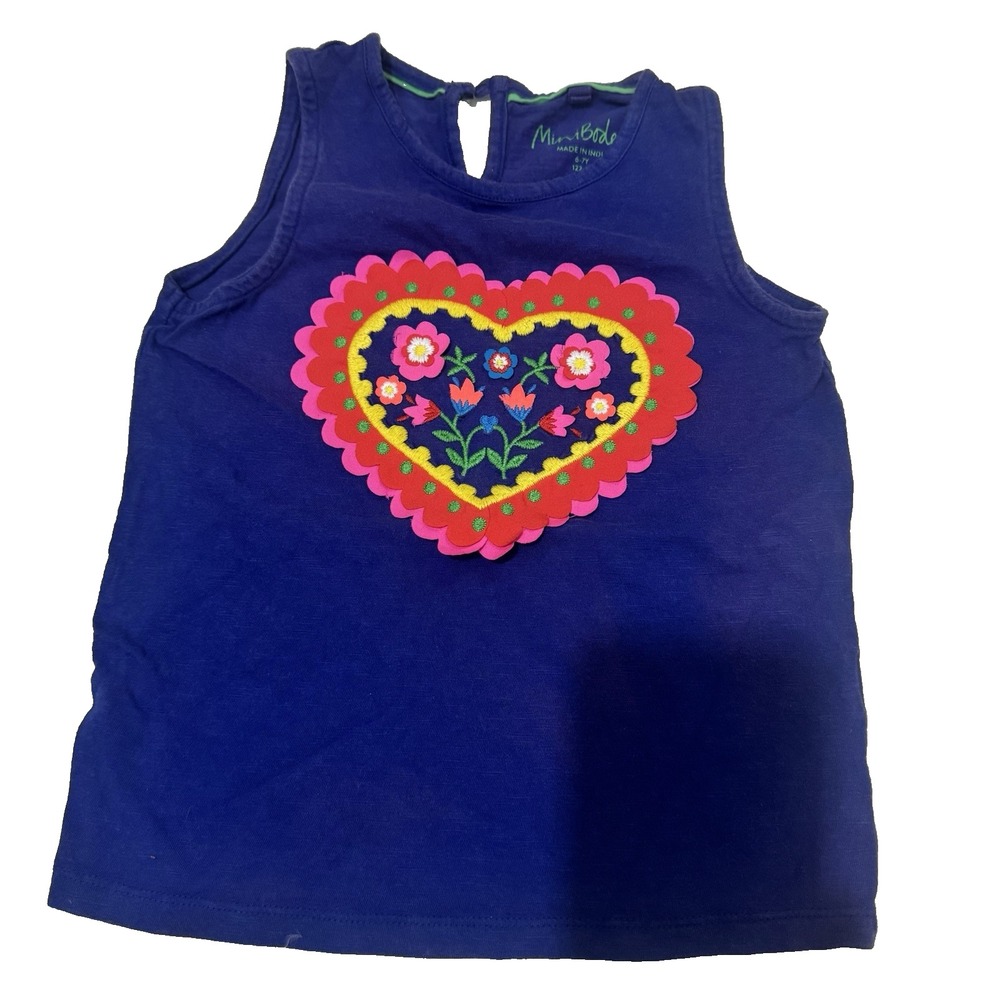 Hanna Andersson Girls Floral Heart Tank Top Blue Cotton Size 6-7 (120cm) Summer